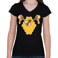 PRINTFASHION Méhész  - Női V-nyakú póló - Fekete női póló