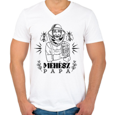 PRINTFASHION Méhész papa - Férfi V-nyakú póló - Fehér férfi pulóver, kardigán