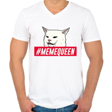 PRINTFASHION Meme Queen - Férfi V-nyakú póló - Fehér férfi póló