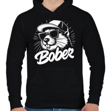 PRINTFASHION Menő Bober - Férfi kapucnis pulóver - Fekete férfi pulóver, kardigán