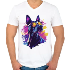 PRINTFASHION Menő Doberman - Férfi V-nyakú póló - Fehér