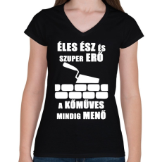 PRINTFASHION menő kőműves - Női V-nyakú póló - Fekete