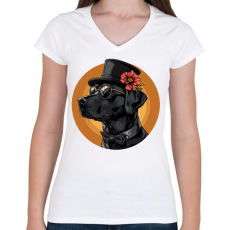 PRINTFASHION Menő Labrador - Női V-nyakú póló - Fehér
