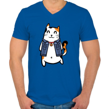 PRINTFASHION Menő macska - Férfi V-nyakú póló - Királykék férfi póló