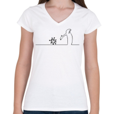 PRINTFASHION Menő Manó és a koronavírus / fekete minta - Női V-nyakú póló - Fehér női póló