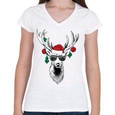 PRINTFASHION Menő szarvas - Női V-nyakú póló - Fehér