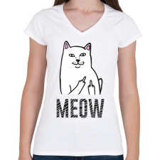 PRINTFASHION Meow - Női V-nyakú póló - Fehér női póló