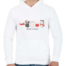 PRINTFASHION Meowy Catmas - Cicák - Férfi kapucnis pulóver - Fehér férfi pulóver, kardigán