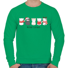 PRINTFASHION Meowy Catmas - Cicák - Férfi pulóver - Zöld