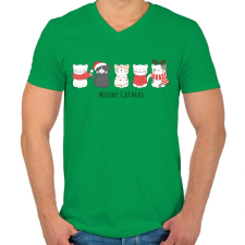 PRINTFASHION Meowy Catmas - Cicák - Férfi V-nyakú póló - Zöld férfi póló
