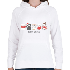 PRINTFASHION Meowy Catmas - Cicák - Női kapucnis pulóver - Fehér női pulóver, kardigán