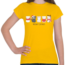 PRINTFASHION Meowy Catmas - Cicák - Női póló - Sárga