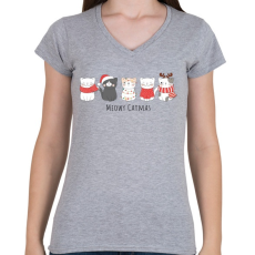 PRINTFASHION Meowy Catmas - Cicák - Női V-nyakú póló - Sport szürke