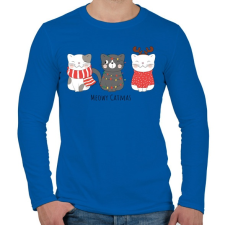 PRINTFASHION Meowy Catmas - Férfi hosszú ujjú póló - Királykék férfi póló