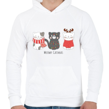 PRINTFASHION Meowy Catmas - Férfi kapucnis pulóver - Fehér férfi pulóver, kardigán