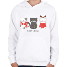 PRINTFASHION Meowy Catmas - Gyerek kapucnis pulóver - Fehér gyerek pulóver, kardigán