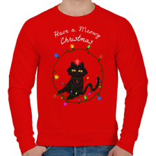 PRINTFASHION MEOWY CHRISTMAS - Férfi pulóver - Piros férfi pulóver, kardigán