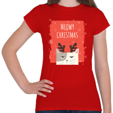 PRINTFASHION MEOWY CHRISTMAS - Női póló - Piros