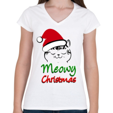 PRINTFASHION Meowy Christmas! - Női V-nyakú póló - Fehér