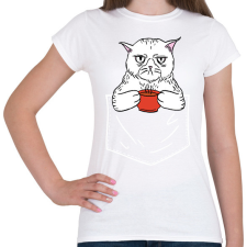 PRINTFASHION Mérges cica kávéval - Női póló - Fehér női póló