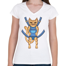 PRINTFASHION Mérges macska - Női V-nyakú póló - Fehér