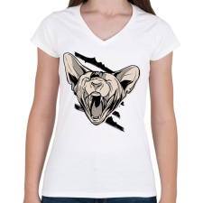 PRINTFASHION Mérges macska - Női V-nyakú póló - Fehér női póló