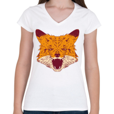 PRINTFASHION Mérges róka - Női V-nyakú póló - Fehér