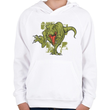 PRINTFASHION Mérges T-rex - Gyerek kapucnis pulóver - Fehér gyerek pulóver, kardigán