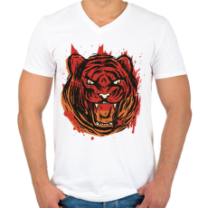 PRINTFASHION Mérges tigris - Férfi V-nyakú póló - Fehér