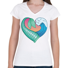 PRINTFASHION Mermaid love - Női V-nyakú póló - Fehér női póló