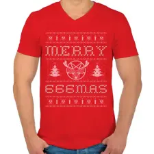 PRINTFASHION MERRY 666MAS - Férfi V-nyakú póló - Piros férfi póló