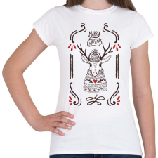 PRINTFASHION Merry Christmas Deer - Női póló - Fehér női póló