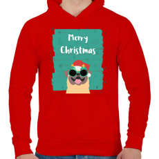 PRINTFASHION MERRY CHRISTMAS MOPSZ - Férfi kapucnis pulóver - Piros