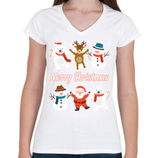 PRINTFASHION Merry Christmas  - Női V-nyakú póló - Fehér női póló