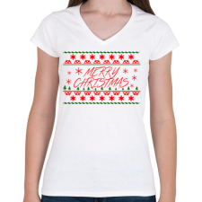 PRINTFASHION Merry christmas - Női V-nyakú póló - Fehér női póló