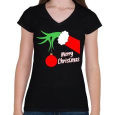 PRINTFASHION Merry Christmas - Női V-nyakú póló - Fekete