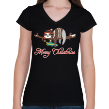 PRINTFASHION Merry Christmas - Női V-nyakú póló - Fekete női póló