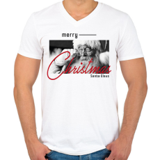 PRINTFASHION Merry Christmas - Santa - Férfi V-nyakú póló - Fehér