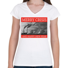 PRINTFASHION MERRY CRISIS - Női V-nyakú póló - Fehér női póló