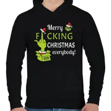 PRINTFASHION Merry f.cking christmas - Férfi kapucnis pulóver - Fekete férfi pulóver, kardigán