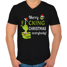 PRINTFASHION Merry f.cking christmas - Férfi V-nyakú póló - Fekete férfi póló