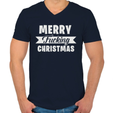PRINTFASHION Merry Fcking Christmas 2 - Férfi V-nyakú póló - Sötétkék férfi póló
