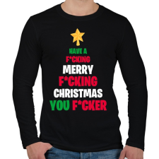PRINTFASHION Merry Fcking Christmas Tree - Férfi hosszú ujjú póló - Fekete férfi póló