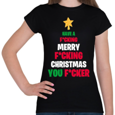 PRINTFASHION Merry Fcking Christmas Tree - Női póló - Fekete