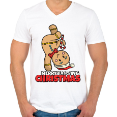 PRINTFASHION MERRY FUCKING CHRISTMAS 2 - Férfi V-nyakú póló - Fehér