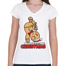PRINTFASHION MERRY FUCKING CHRISTMAS 2 - Női V-nyakú póló - Fehér női póló