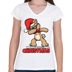 PRINTFASHION MERRY FUCKING CHRISTMAS - Női V-nyakú póló - Fehér