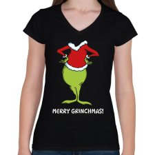 PRINTFASHION Merry Grinchmas! - Női V-nyakú póló - Fekete női póló