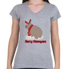 PRINTFASHION Merry Kiss my ass capybara - Női V-nyakú póló - Sport szürke