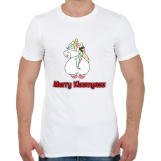 PRINTFASHION Merry Kiss my ass unikornis - Férfi póló - Fehér